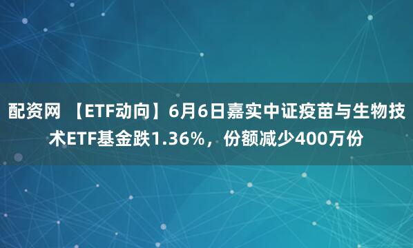 配资网 【ETF动向】6月6日嘉实中证疫苗与生物技术ETF基金跌1.36%，份额减少400万份